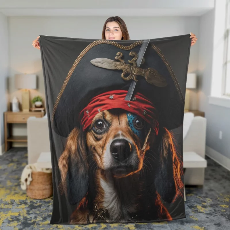 Pirate Dog with Knife Fleece Blanket 2