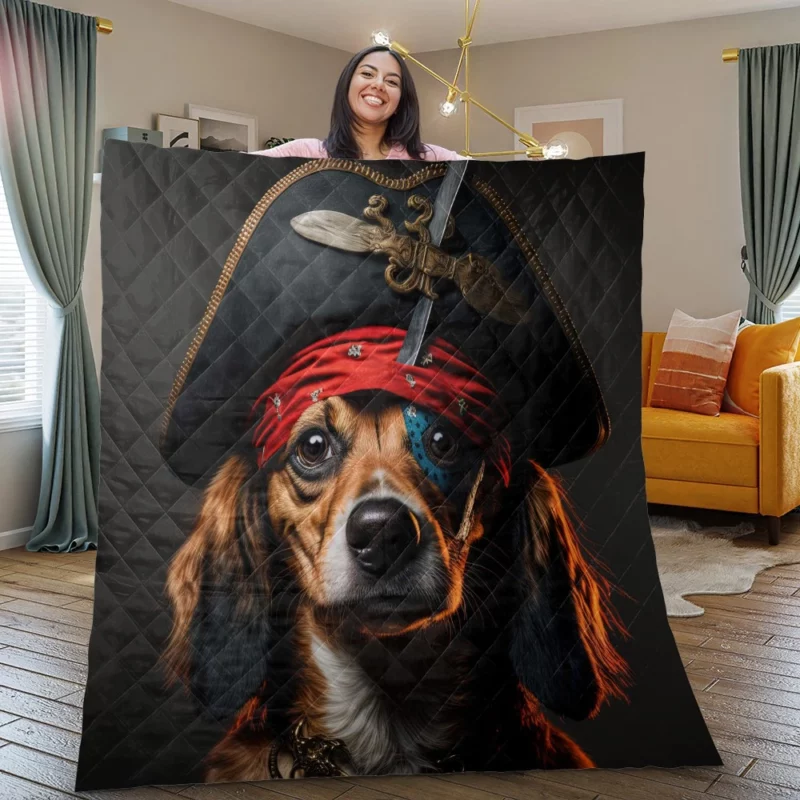 Pirate Dog with Knife Quilt Blanket