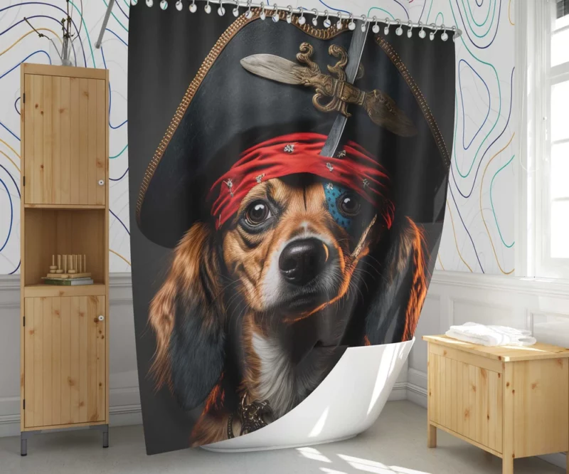 Pirate Dog with Knife Shower Curtain 1