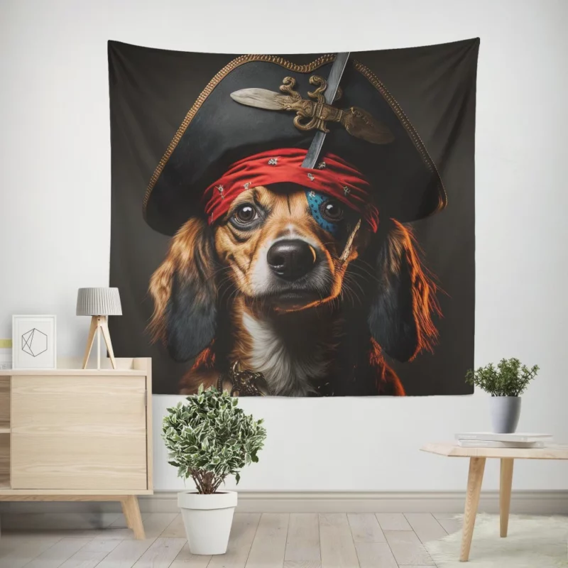 Pirate Dog with Knife Wall Tapestry