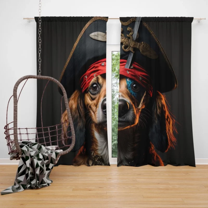 Pirate Dog with Knife Window Curtain