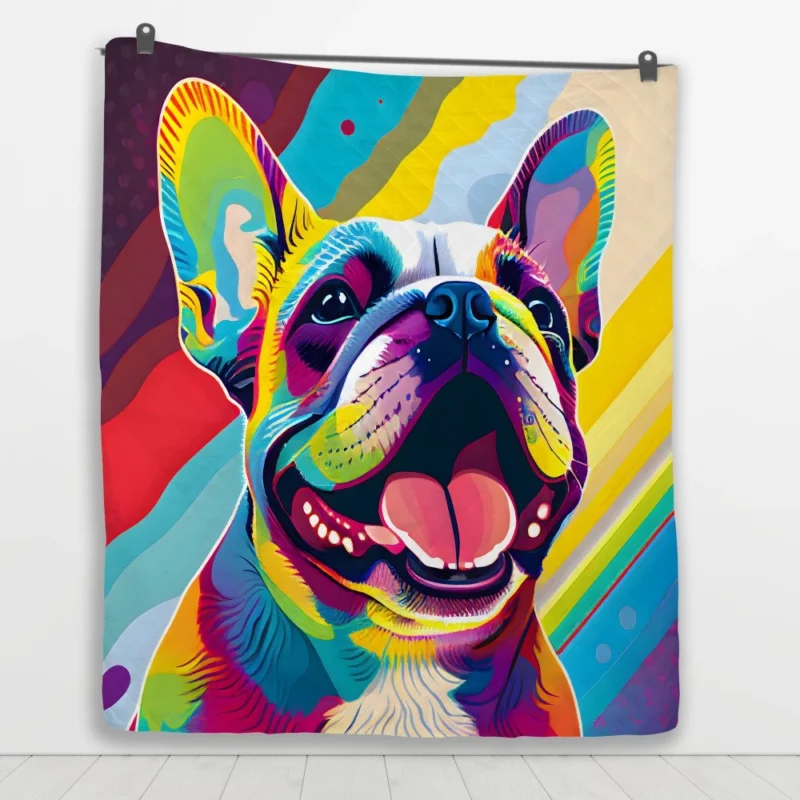 Playful Dog Poster with Pink Tongue Quilt Blanket 1