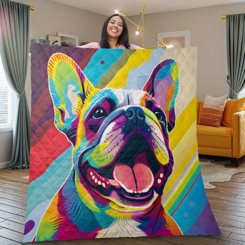 Playful Dog Poster with Pink Tongue Quilt Blanket