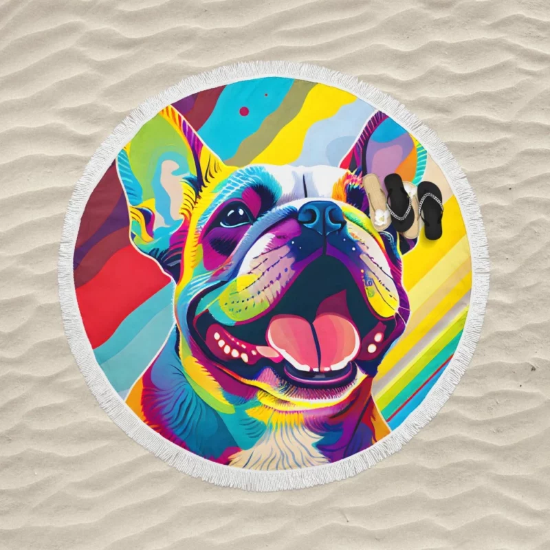 Playful Dog Poster with Pink Tongue Round Beach Towel