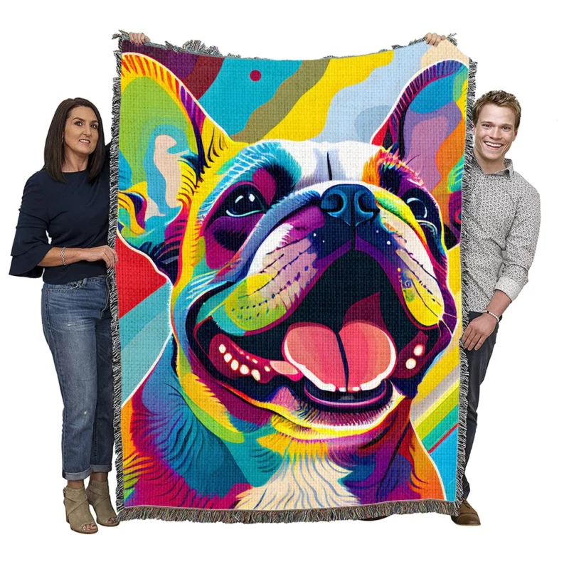 Playful Dog Poster with Pink Tongue Woven Blanket