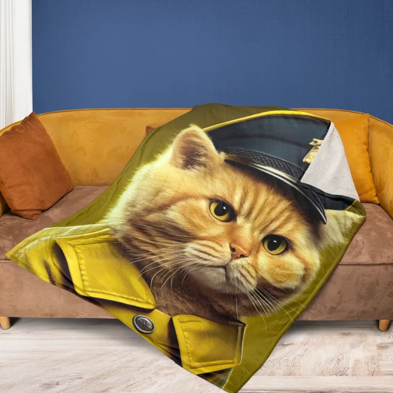 Police Hat Cat Pet Fleece Blanket 1