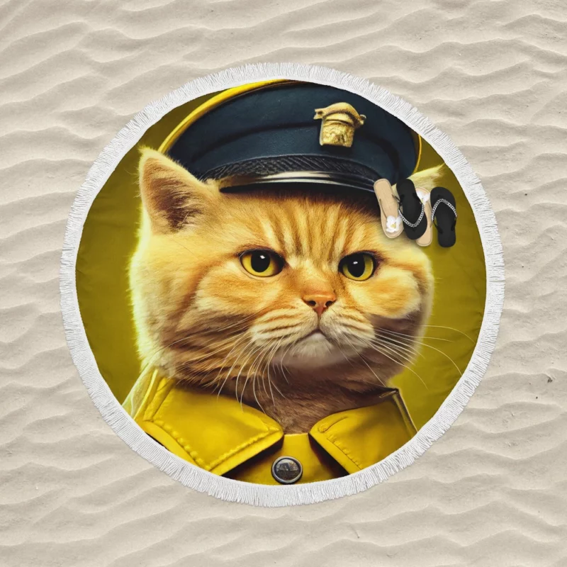 Police Hat Cat Pet Round Beach Towel