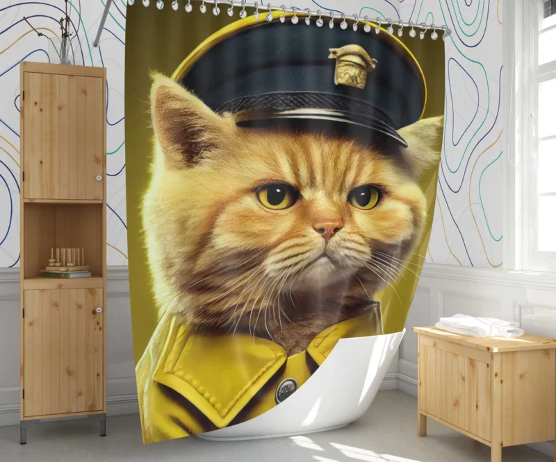 Police Hat Cat Pet Shower Curtain 1