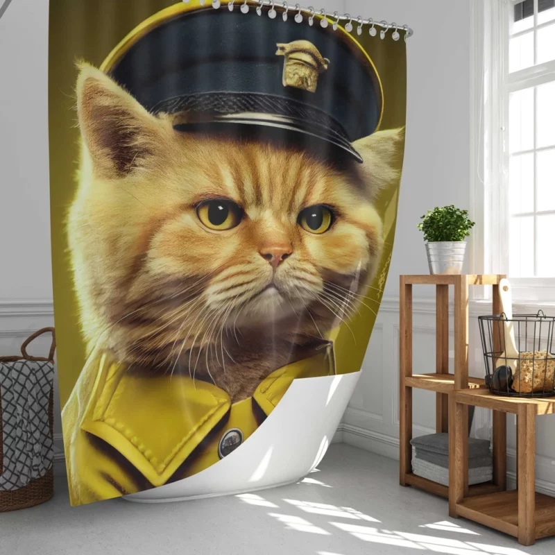 Police Hat Cat Pet Shower Curtain