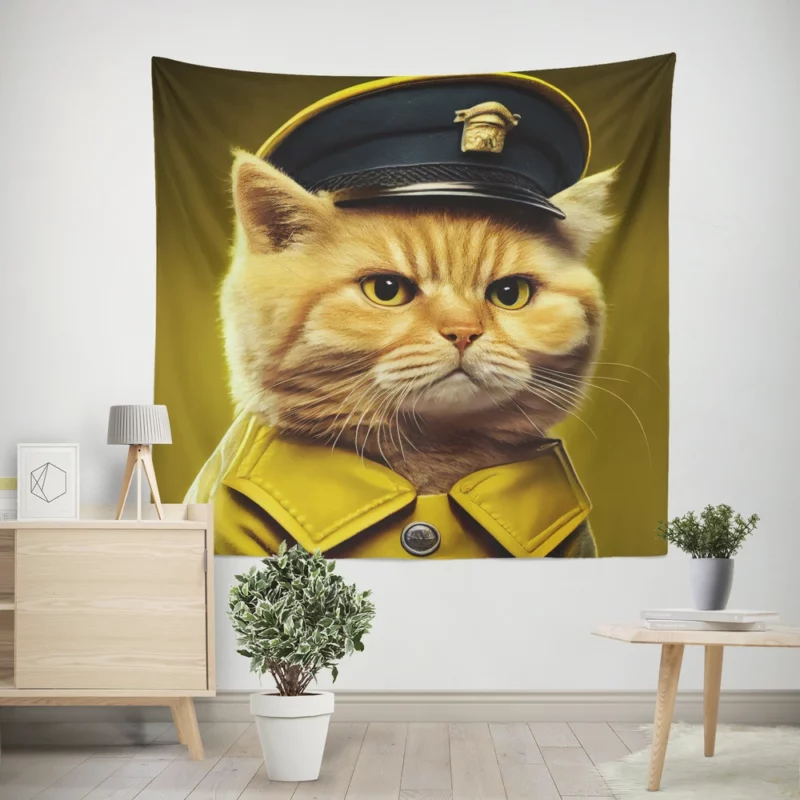 Police Hat Cat Pet Wall Tapestry