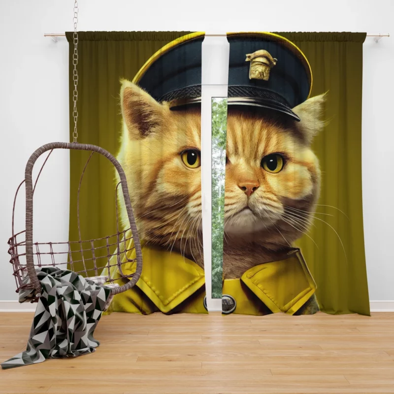 Police Hat Cat Pet Window Curtain