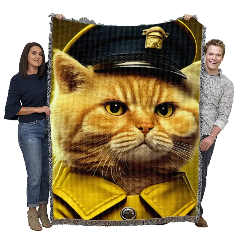 Police Hat Cat Pet Woven Blanket