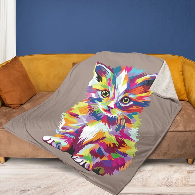 Pop Art Style Cute Cat Fleece Blanket 1