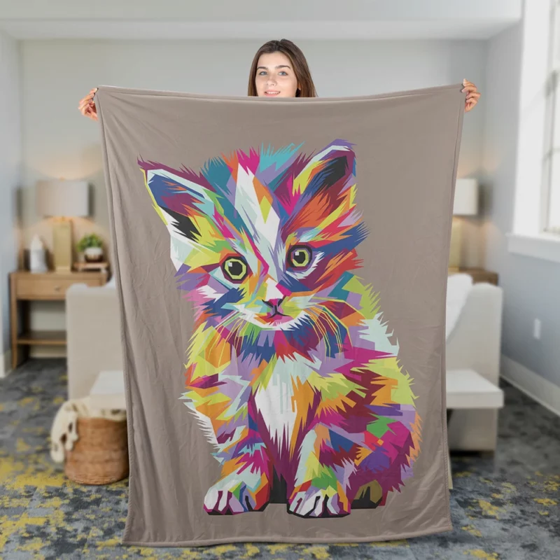 Pop Art Style Cute Cat Fleece Blanket 2