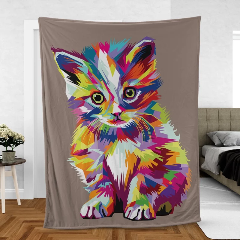 Pop Art Style Cute Cat Fleece Blanket