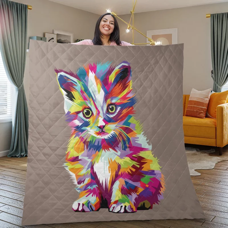 Pop Art Style Cute Cat Quilt Blanket