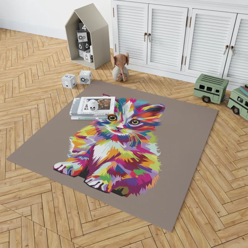 Pop Art Style Cute Cat Rug 1