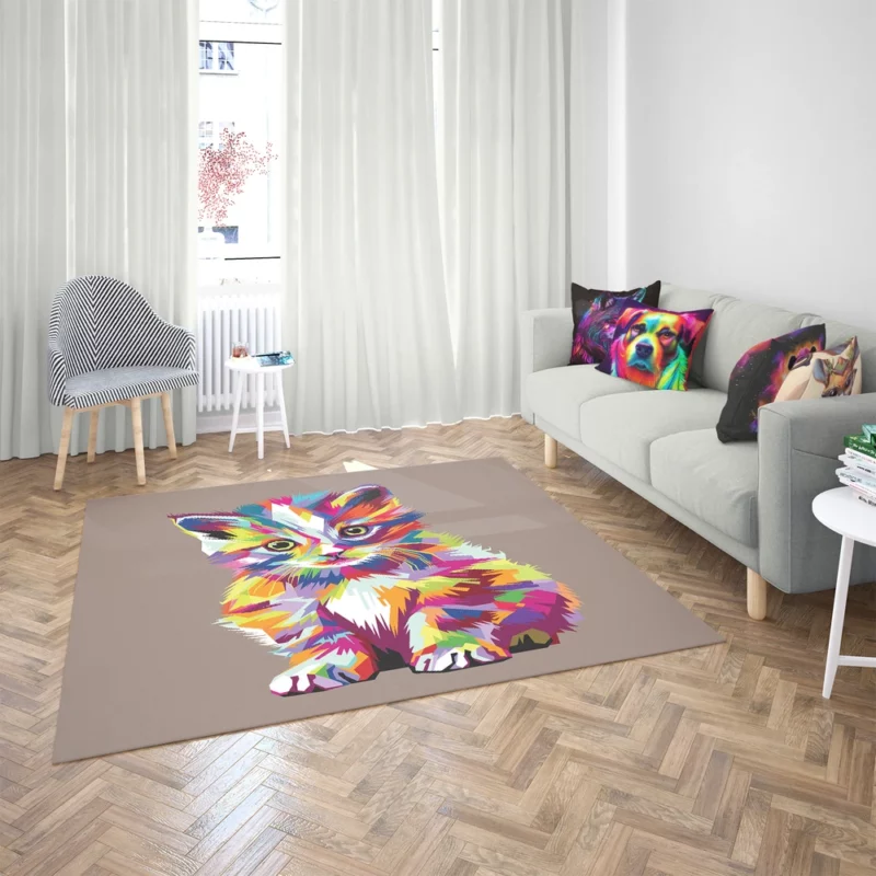 Pop Art Style Cute Cat Rug 2