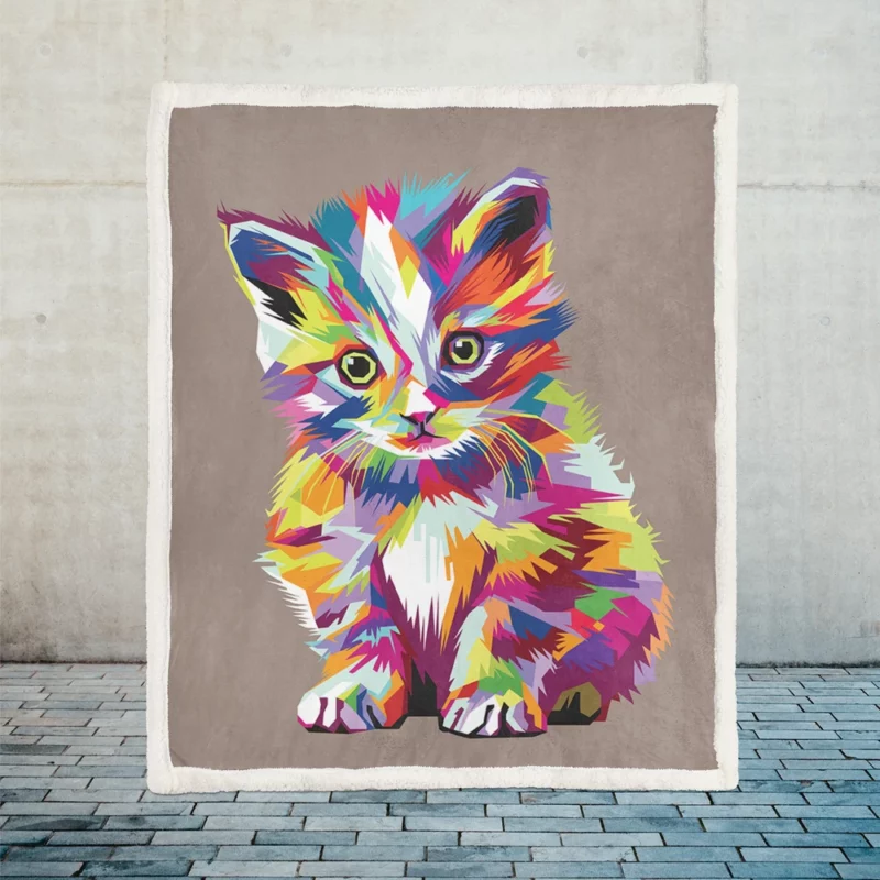 Pop Art Style Cute Cat Sherpa Fleece Blanket