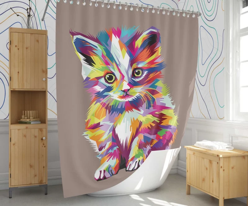 Pop Art Style Cute Cat Shower Curtain 1