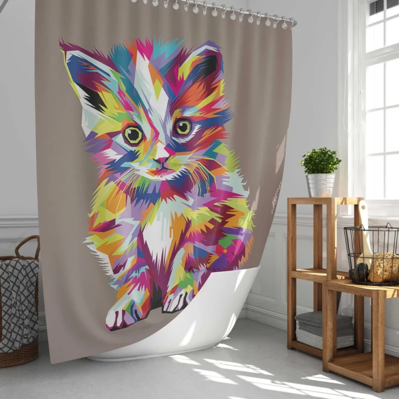 Pop Art Style Cute Cat Shower Curtain