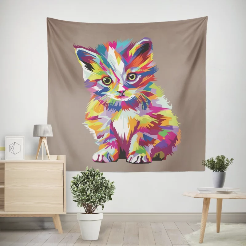 Pop Art Style Cute Cat Wall Tapestry