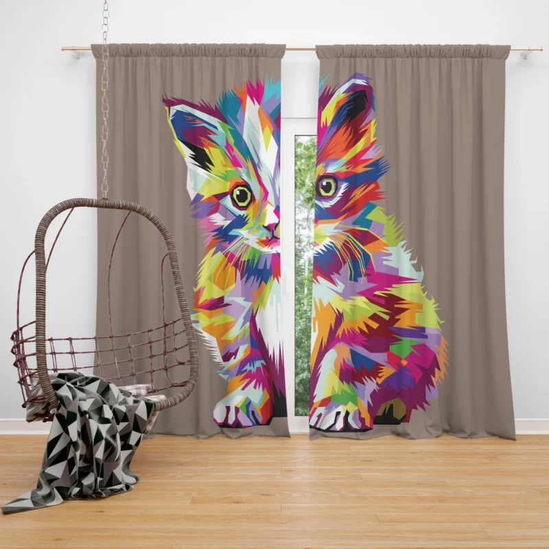 Pop Art Style Cute Cat Window Curtain