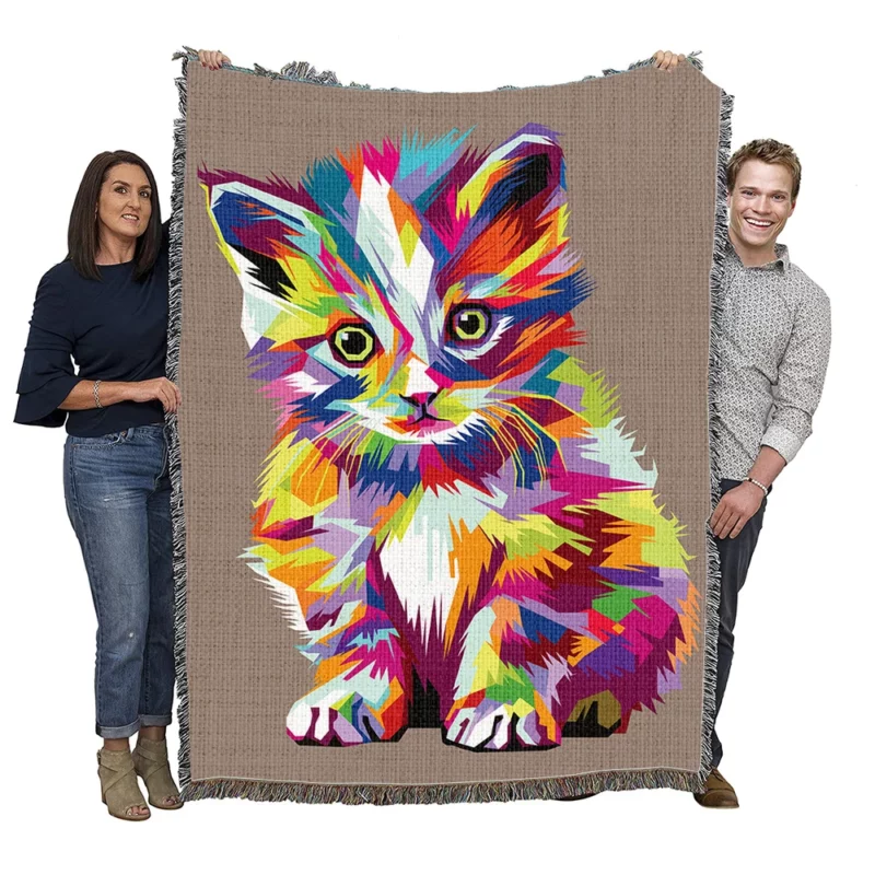 Pop Art Style Cute Cat Woven Blanket