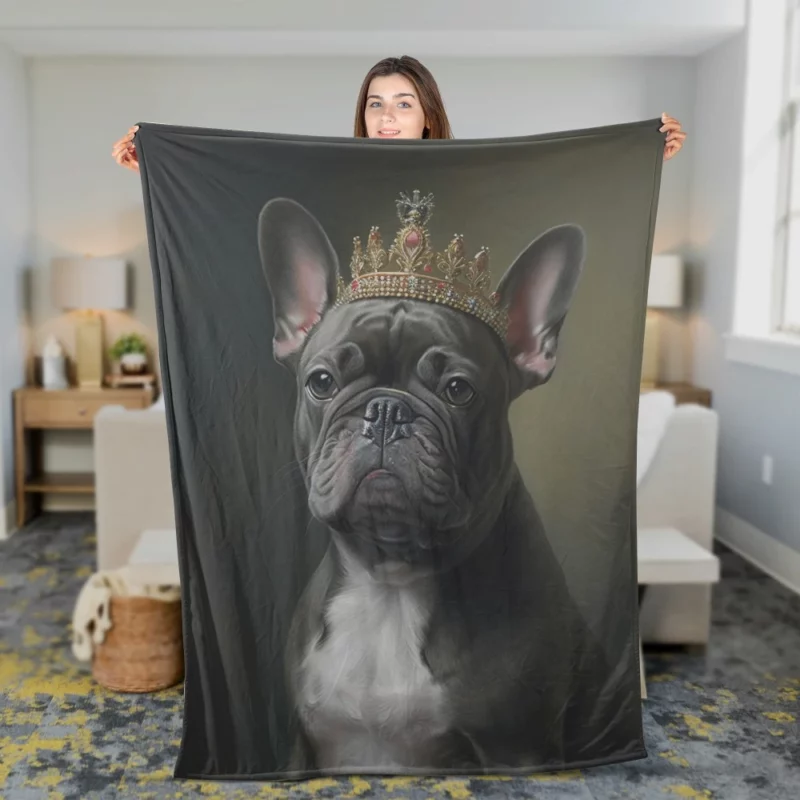 Portrait French Bulldog Fleece Blanket 2