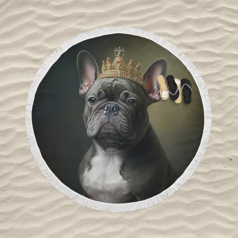 Portrait French Bulldog Round Beach Towel