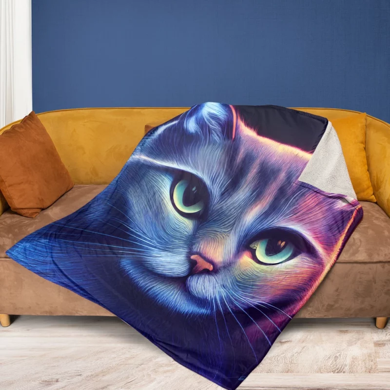 Pretty Blue Cat Portrait Fleece Blanket 1