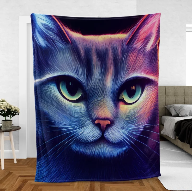 Pretty Blue Cat Portrait Fleece Blanket