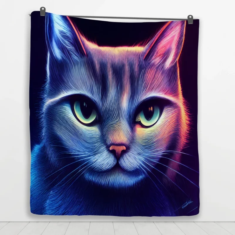 Pretty Blue Cat Portrait Quilt Blanket 1