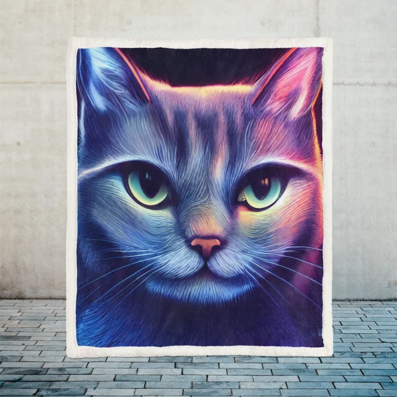 Pretty Blue Cat Portrait Sherpa Fleece Blanket