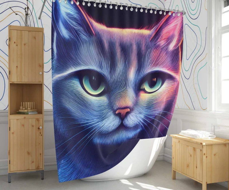 Pretty Blue Cat Portrait Shower Curtain 1