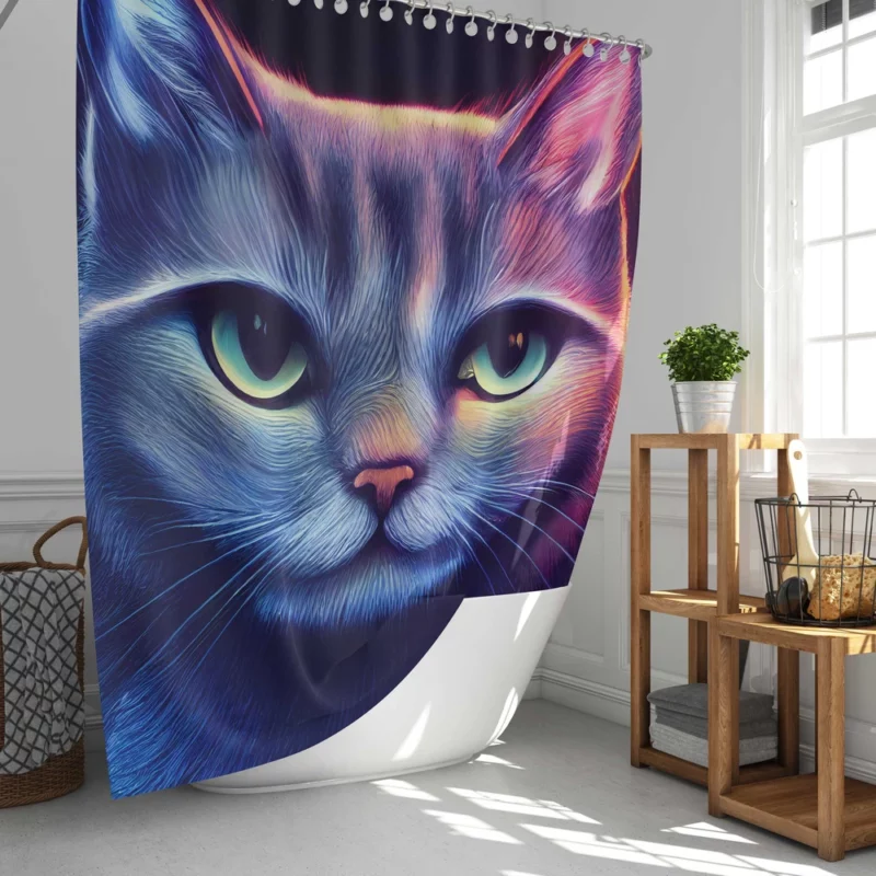 Pretty Blue Cat Portrait Shower Curtain