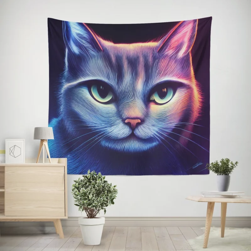 Pretty Blue Cat Portrait Wall Tapestry