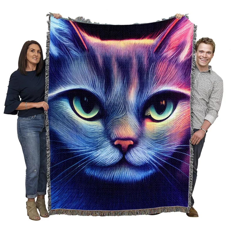 Pretty Blue Cat Portrait Woven Blanket