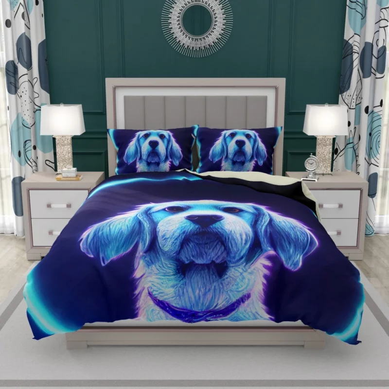 Pretty Blue Watercolor Dog Portrait Bedding Set 1