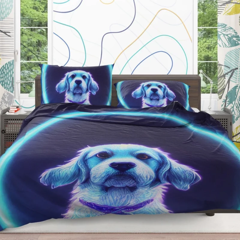 Pretty Blue Watercolor Dog Portrait Bedding Set