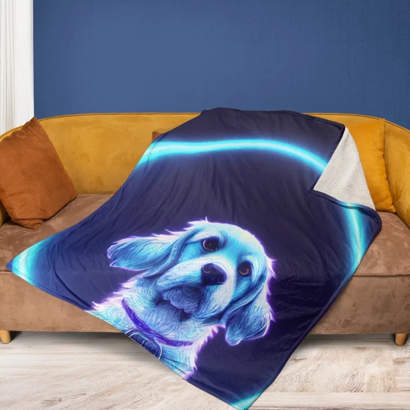 Pretty Blue Watercolor Dog Portrait Fleece Blanket 1