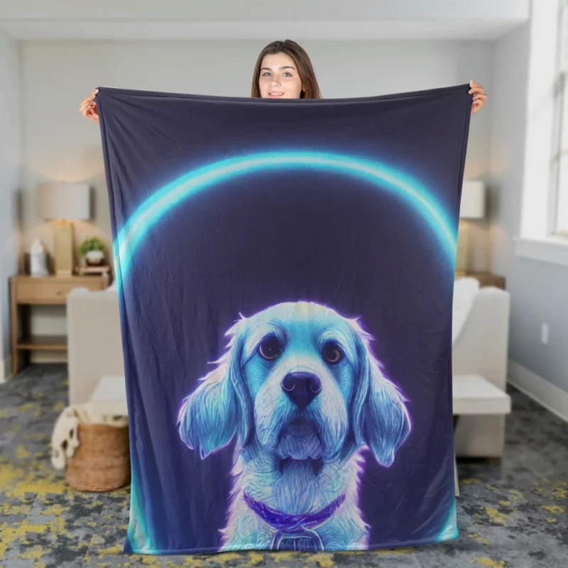 Pretty Blue Watercolor Dog Portrait Fleece Blanket 2