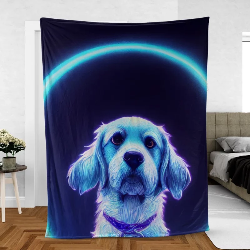 Pretty Blue Watercolor Dog Portrait Fleece Blanket