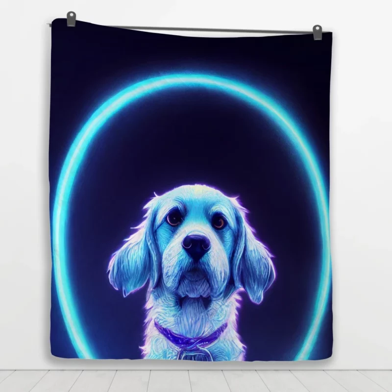 Pretty Blue Watercolor Dog Portrait Quilt Blanket 1