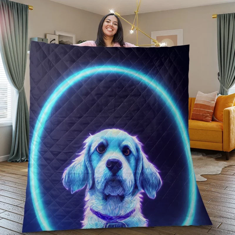 Pretty Blue Watercolor Dog Portrait Quilt Blanket