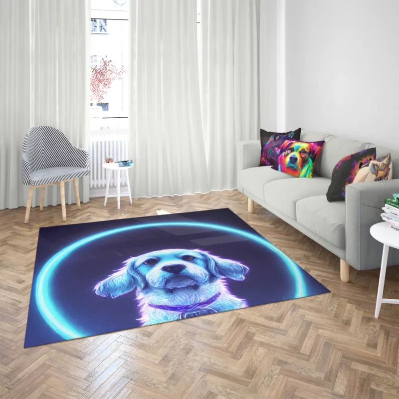 Pretty Blue Watercolor Dog Portrait Rug 2