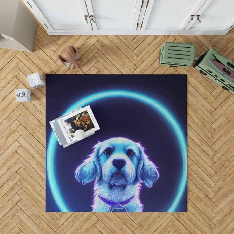 Pretty Blue Watercolor Dog Portrait Rug