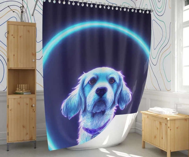 Pretty Blue Watercolor Dog Portrait Shower Curtain 1