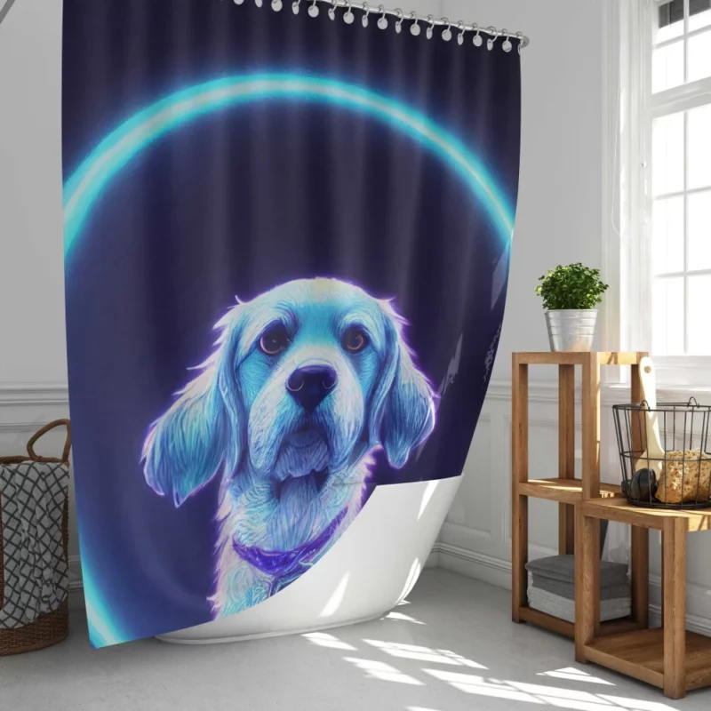 Pretty Blue Watercolor Dog Portrait Shower Curtain