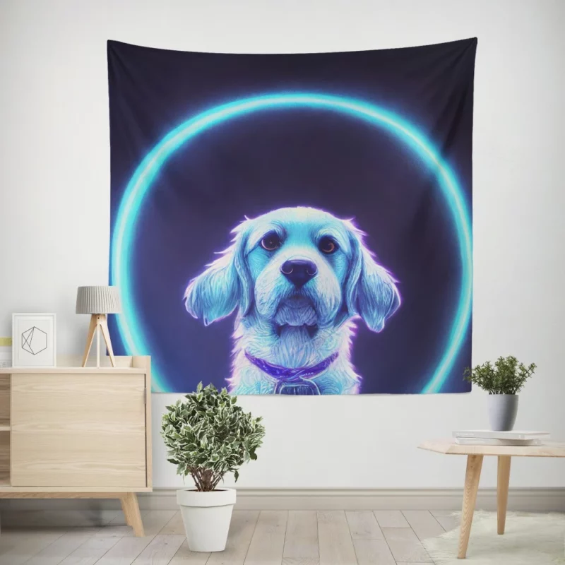 Pretty Blue Watercolor Dog Portrait Wall Tapestry